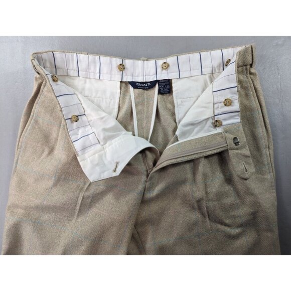 GANT Brown Mens Trouser‎ Size 36x34  Straight Silk Blend Blue Pink Window Pane - Picture 3 of 11
